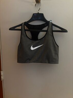 Nike Women's Dark Gray Sports Bra with White Swoosh